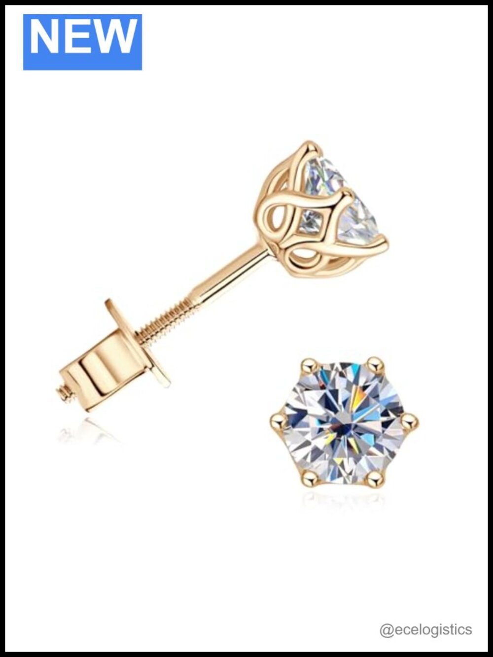 10K Yellow Gold Moissanite Stud Earrings 1CT Screw Back